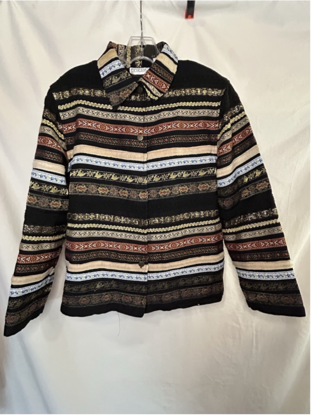 Moka Ribbon Lace Stripe Jacket Unique Versatile Dressy Medium Boho Artsy